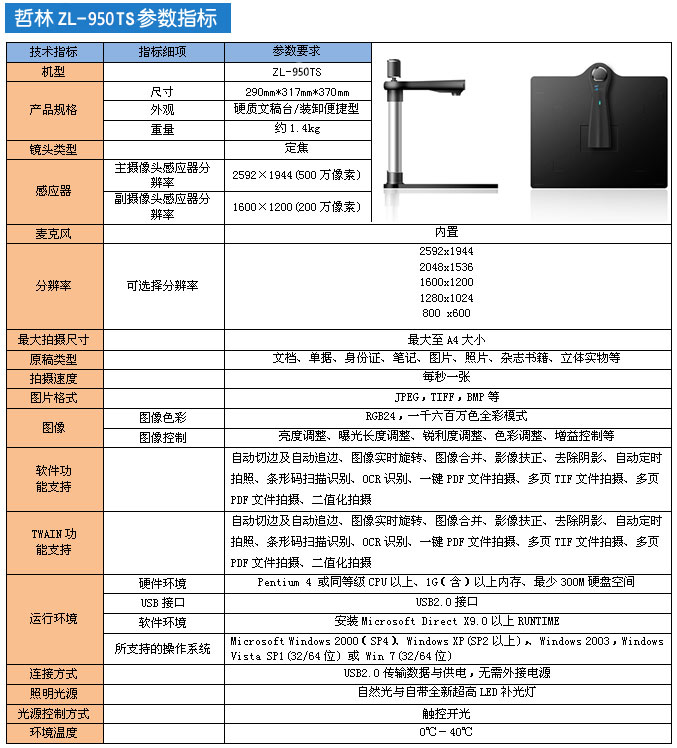 哲林ZL-500TS高拍儀產(chǎn)品參數(shù)